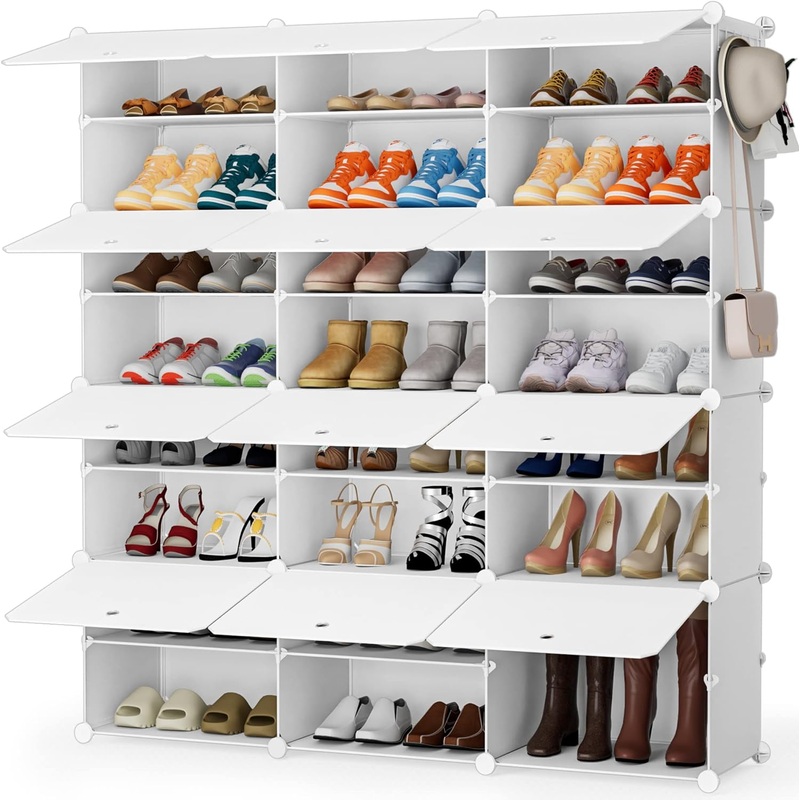 Shoe Storage Cabinet, 48 Pairs Shoe Rack 3 By 8 Tier Shoe Organizer Space Saving Shoe Storage for Closet Hallway Living Room Bedroom Garage (White) | Bigbigmart.com