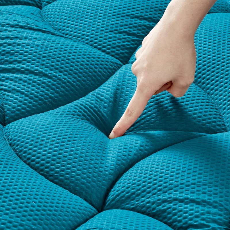 SLEEP ZONE Cooling Queen Mattress Pad, Premium Zoned Quilted Fitted Mattress Topper, Elastic Mattress Protector Cover, Machine Wash Durable, Deep Pocket 8-21 inch, Teal, Queen | Bigbigmart.com