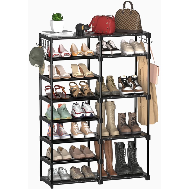 TIMEBAL 8-Tier Shoe Rack Storage Organizer 25-28 Pairs Shoes and Boots Shelf Organizer, Removable & Dust Large Shoe Rack, Stackable Shoe Rack for Boot & Shoe Storage | Bigbigmart.com