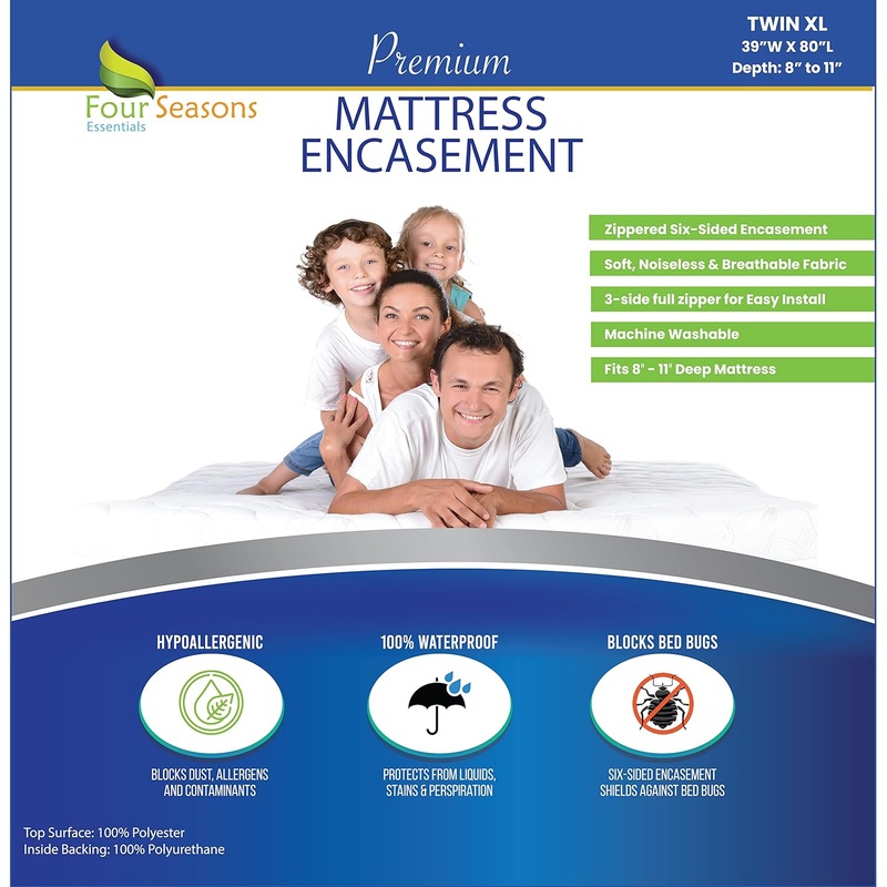 Twin Extra Long (Twin XL) Mattress Protector (8-11 Depth) – Zippered Waterproof Cover – Fits College Dorm Twin XL Mattress – Hypoallergenic Premium Quality Encasement | Bigbigmart.com