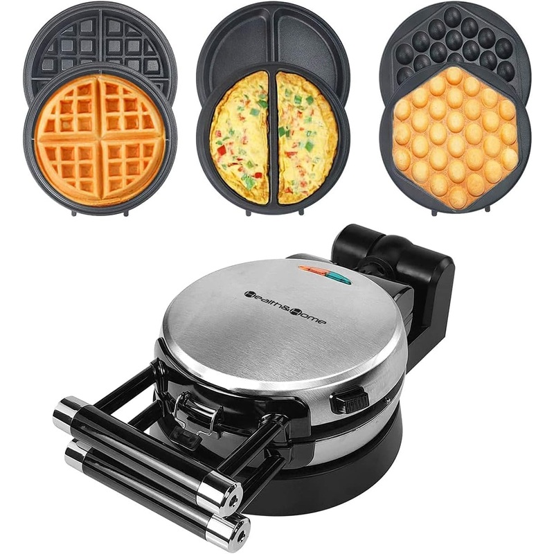 3-in-1 Waffle, Omelet, Egg Waffle Maker, 3 Removable Nonstick Baking Plates, Upgraded 360 Rotating Belgian Maker | Bigbigmart.com