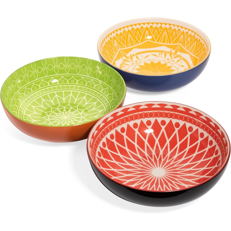 Annovero 72 oz Bowls | Extra Large Serving Bowls Set of 3 | Colorful Porcelain Dishes for Eating Soup, Salad, Pasta, Fruit | Microwave & Oven Safe | Great for Dinner Parties or as Gift | Bigbigmart.com