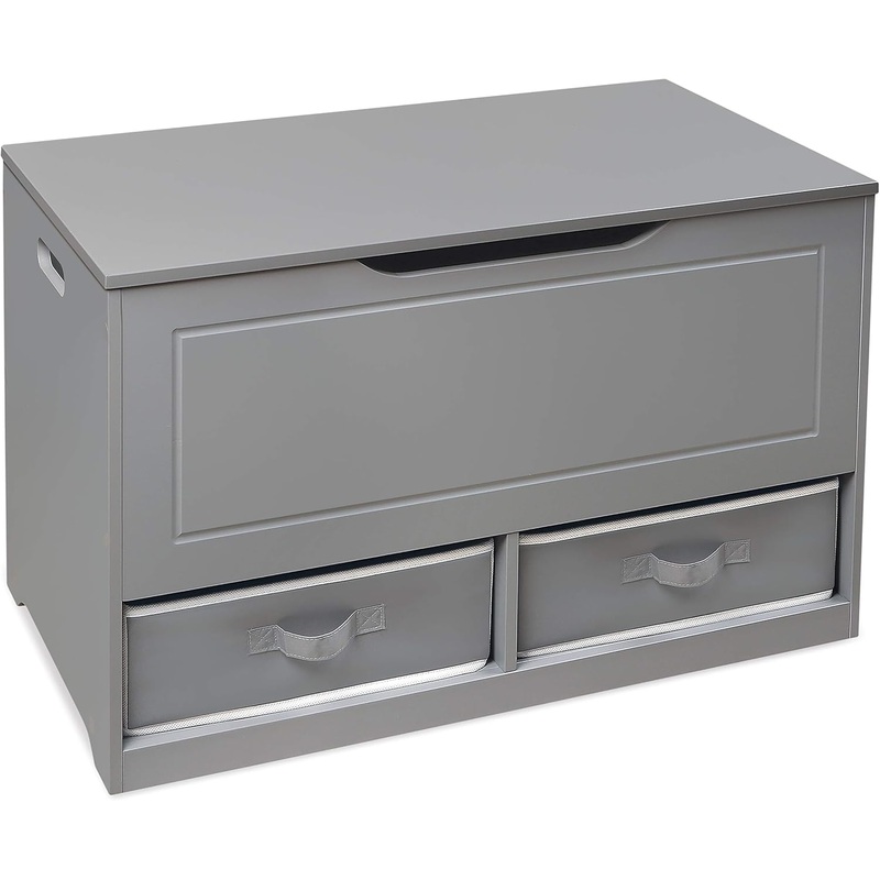Badger Basket Kid’s Up & Down Toy Box and Organizer with Two Reversible Fabric Bins – Gray | Bigbigmart.com