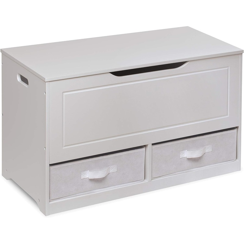 Badger Basket Kid’s Up & Down Toy Box and Organizer with Two Reversible Fabric Bins – White | Bigbigmart.com
