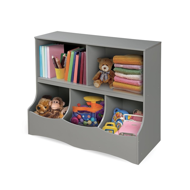 Badger Basket Multi-Bin Toy Storage Organizer and Book Shelf for Kids – Gray | Bigbigmart.com
