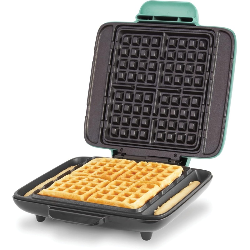 Dash Deluxe No-Drip Waffle Iron Maker Machine 1200W + Hash Browns, or Any Breakfast, Lunch, & Snacks with Easy Clean, Non-Stick + Mess Free Sides, Aqua | Bigbigmart.com
