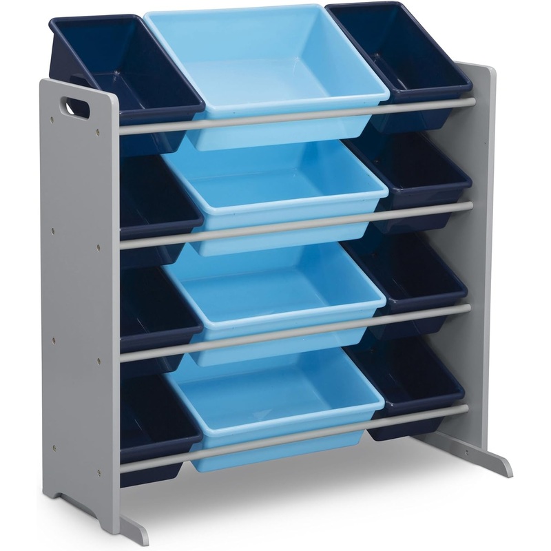 Delta Children Kids Toy Storage Organizer with 12 Plastic Bins – Greenguard Gold Certified, Grey/Blue | Bigbigmart.com