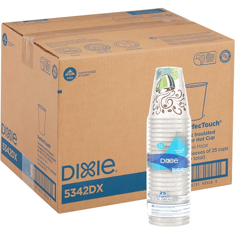 Dixie PerfecTouch 12 Oz Insulated Paper Hot Coffee Cup by GP PRO (Georgia-Pacific), Coffee Haze, 5342DX, 500 Count (25 Cups Per Sleeve, 20 Sleeves Per Case) | Bigbigmart.com