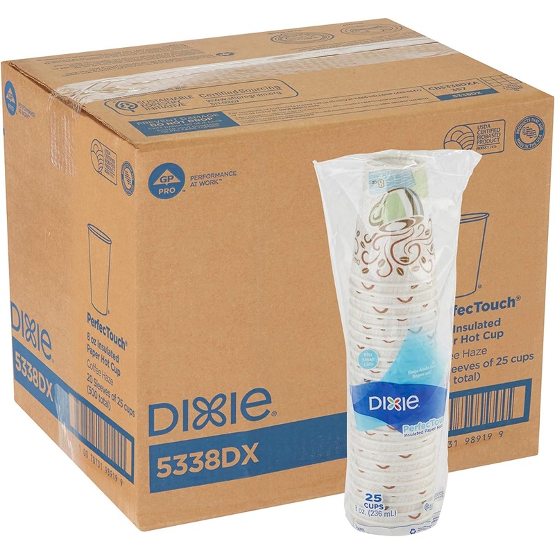 Dixie PerfecTouch 8 oz. Insulated Paper Hot Coffee Cup by GP PRO (Georgia-Pacific), Coffee Haze, 5338DX, 500 Count (25 Cups Per Sleeve, 20 Sleeves Per Case) | Bigbigmart.com