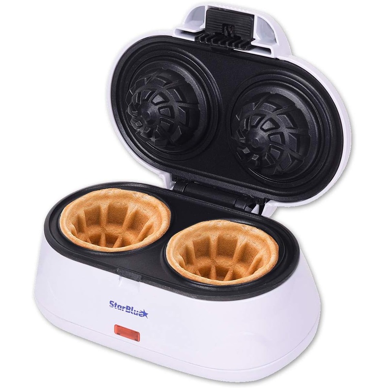 Double Waffle Bowl Maker by StarBlue – White – Make bowl shapes Belgian waffles in minutes | Best for serving ice cream and fruit | Gift ideas 110V 50/60Hz 1200W | Bigbigmart.com