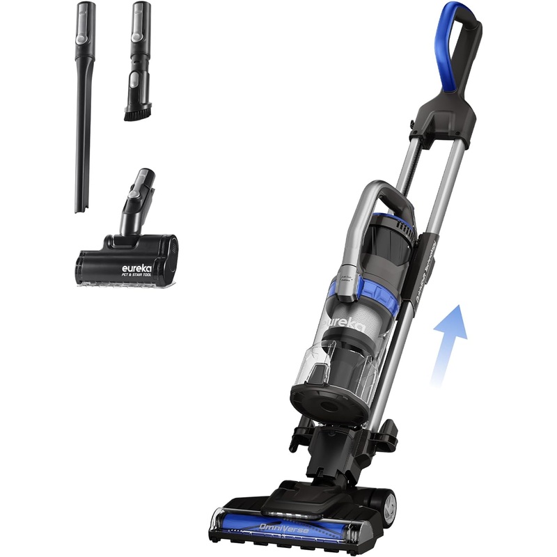 Eureka QuickShift Upright Home OmniVerse Vacuum Cleaner with Large Dust Cup, Advanced Anti-Tangle Technology and HEPA Filter, NEU801BL with Motorized Pet & Stair Tool, Blue | Bigbigmart.com