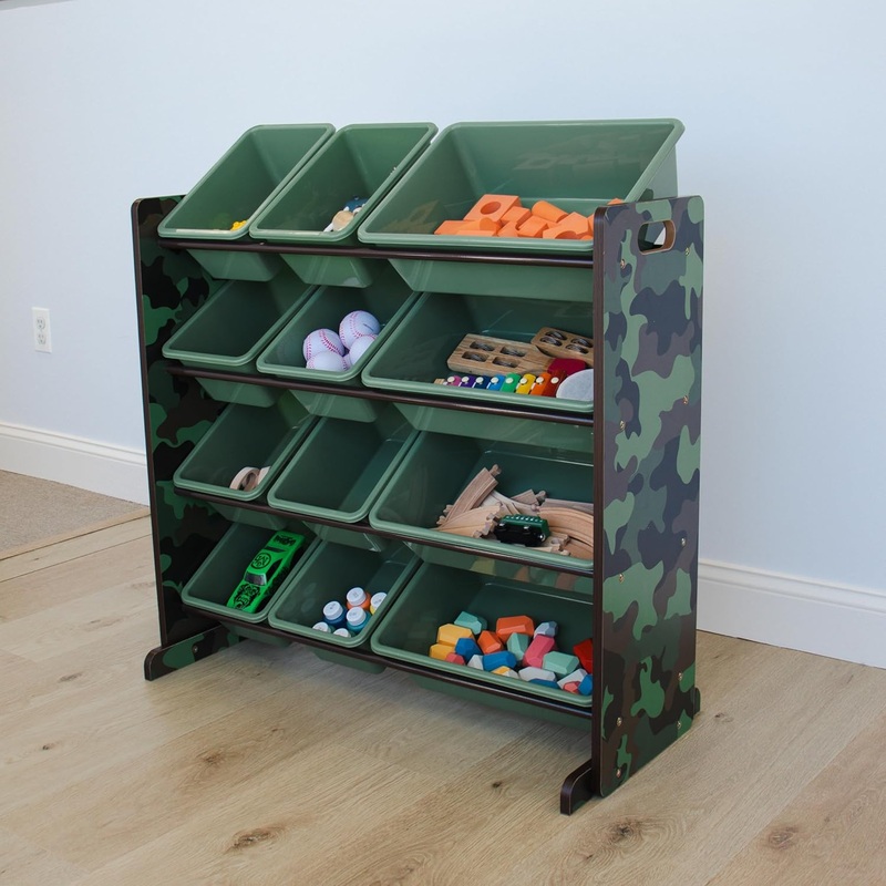 Humble Crew, Army Green Camo Hunter Toy Organizer with 12 Plastic Storage Bins | Bigbigmart.com