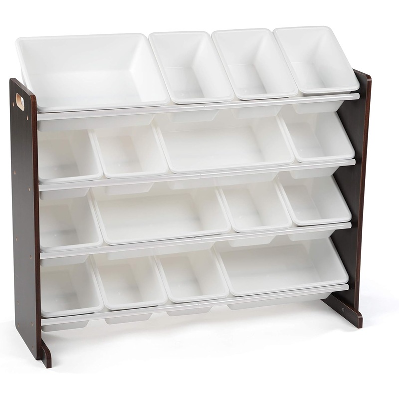 Humble Crew Extra-Large Toy Organizer, 16 Storage Bins, Espresso/White, 15.5D X 42W X 17.7H in | Bigbigmart.com
