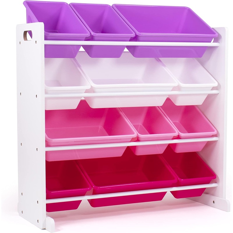 Humble Crew Kids’ Toy Storage Organizer with 12 Plastic Bins, Pink&Purple, White/Purple/Pink | Bigbigmart.com