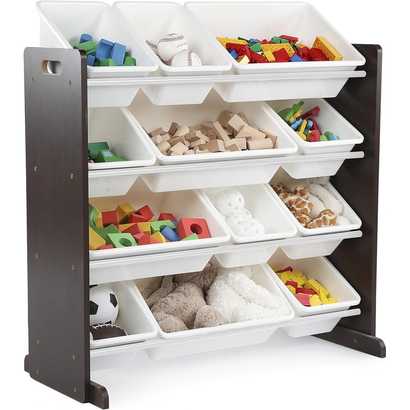 Humble Crew Modern Toy Organizer with 12 Bins, Espresso/White | Bigbigmart.com