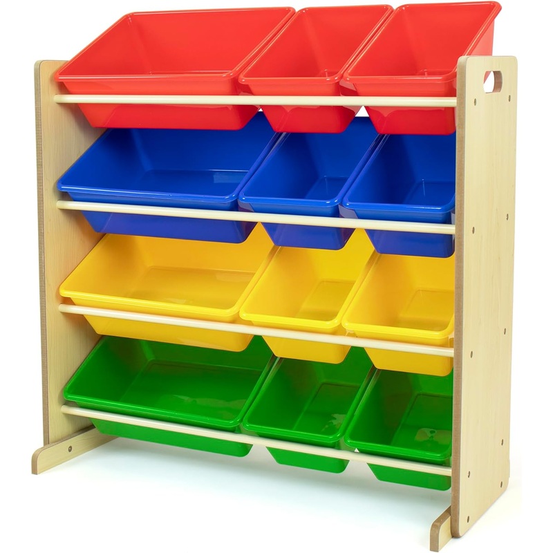 Humble Crew, Natural/Primary Kids’ Toy Storage Organizer with 12 Plastic Bins, 34*35*15.5inch | Bigbigmart.com