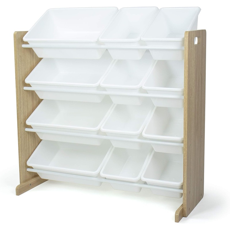 Humble Crew, Natural Wood/White Kids Toy Organizer with 12 Storage Bins | Bigbigmart.com