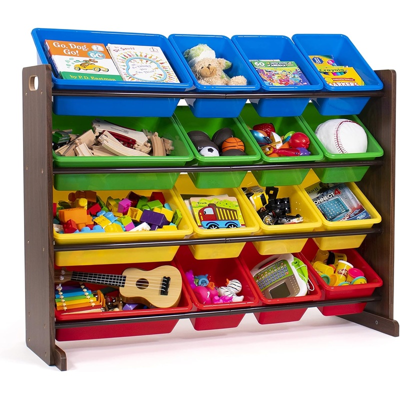 Humble Crew Supersized Wood Toy Storage Organizer, Toddler, Walnut/Primary | Bigbigmart.com