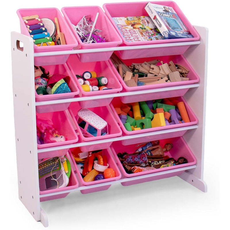 Humble Crew, White/Pink 12 Bin Toy Storage Organizer | Bigbigmart.com
