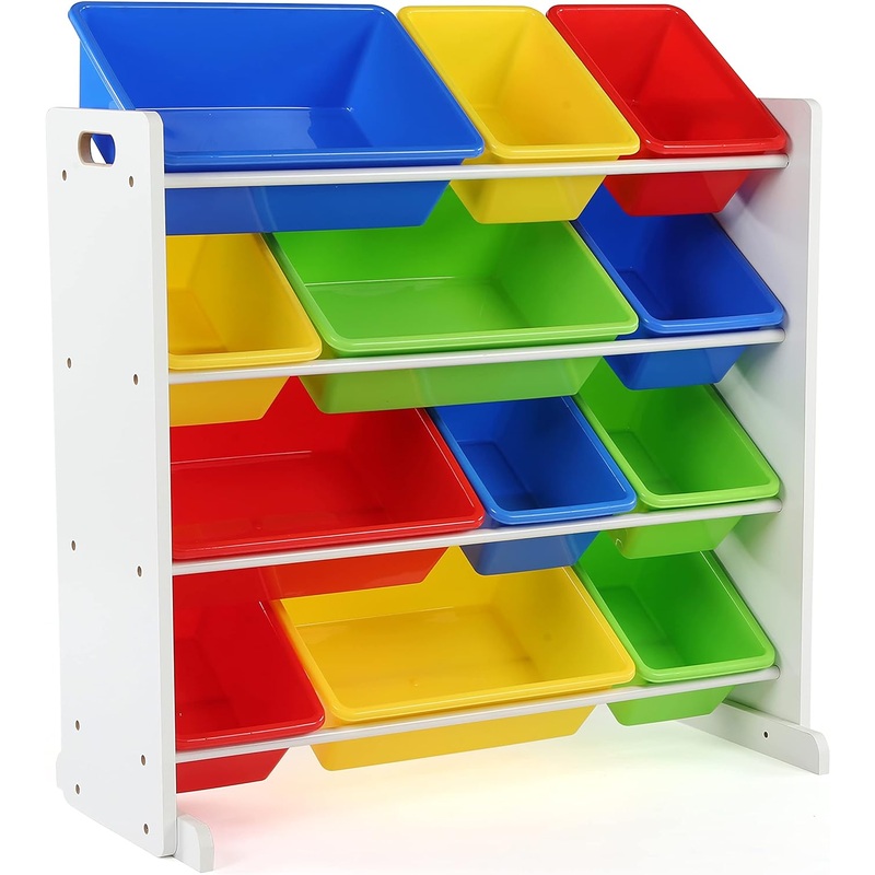 Humble Crew, White/Primary Kids’ Toy Storage Organizer with 12 Plastic Bins | Bigbigmart.com
