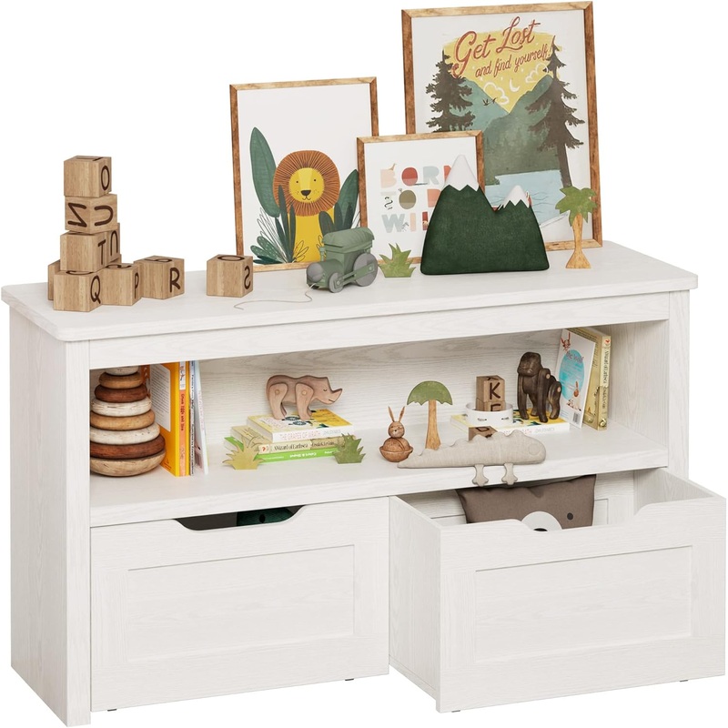 IRONCK Toy Storage Organizer for Boys and Girls with Drawers, Floor Toy Box with Wheels and Open Shelf, Storage Chest for Nursery, Playroom and Bedroom, White | Bigbigmart.com