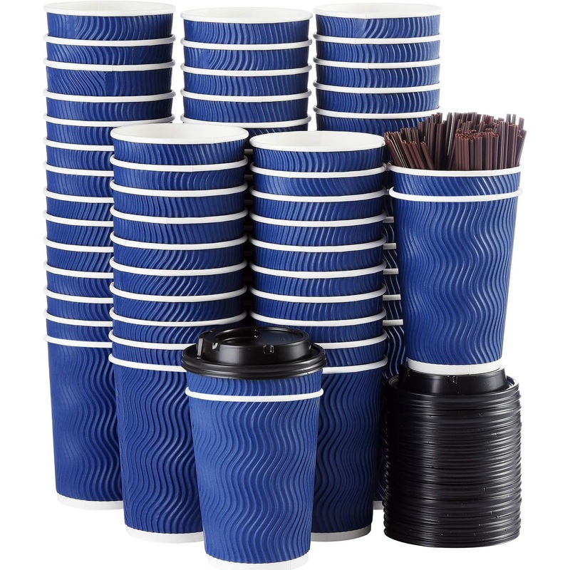 Kindpack Disposable Coffee Cups with Lids and Straws 12 oz (90 Set) – Hot Paper Coffee Togo Cup with Lid To Go for Hot/Cold Beverages Espresso Tea Water Insulated Reusable Durable Drinks Ripple Cups | Bigbigmart.com