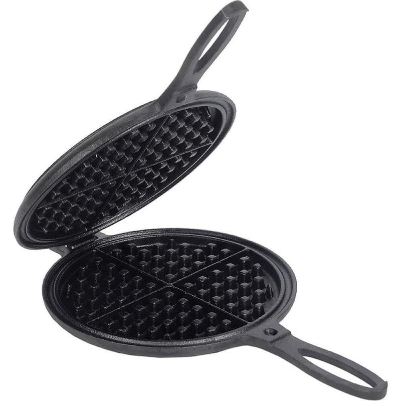 Lehman’s Cast Iron Waffle Maker, Two Piece Hinged Non-Electric Waffle Iron for Stovetop or Grill Makes 7 Round Waffles, Non-Drip Double Rim, 8 pounds | Bigbigmart.com
