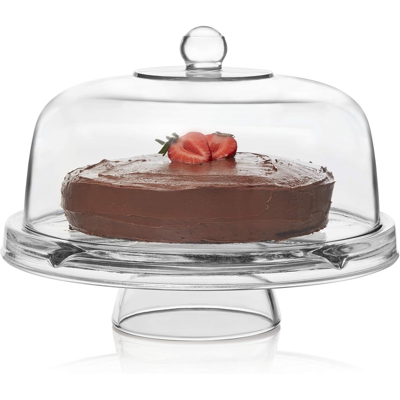 Libbey Selene 6 in 1 Cake Stand, Punch Bowl, Unique Space Saving Glass Cake Stand with Dome, Multi Purpose Cake Stand with Cover To Serve Snacks and More | Bigbigmart.com