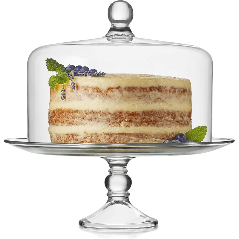 Libbey Selene Glass Cake Stand with Dome Lid, Elegant Curved Footed Glass Cake Holder, Covered Cake Stand, Versatile Glass Dome | Bigbigmart.com