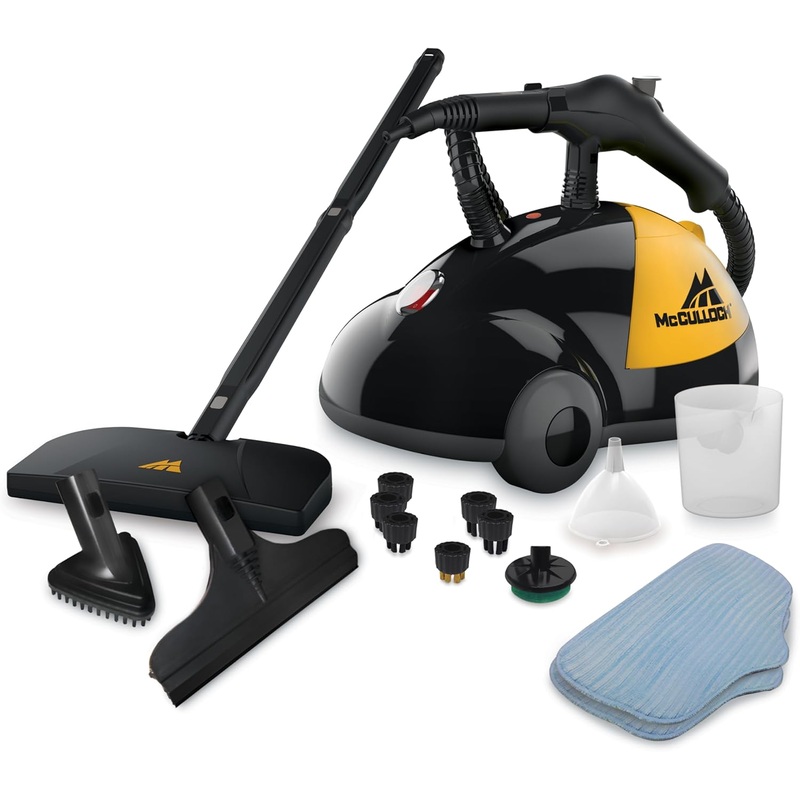 McCulloch MC1275 Heavy-Duty Steam Cleaner with 18 Accessories, Extra-Long Power Cord, Chemical-Free Pressurized Cleaning for Most Floors, Counters, Appliances, Windows, Autos, and More, Yellow/Grey | Bigbigmart.com