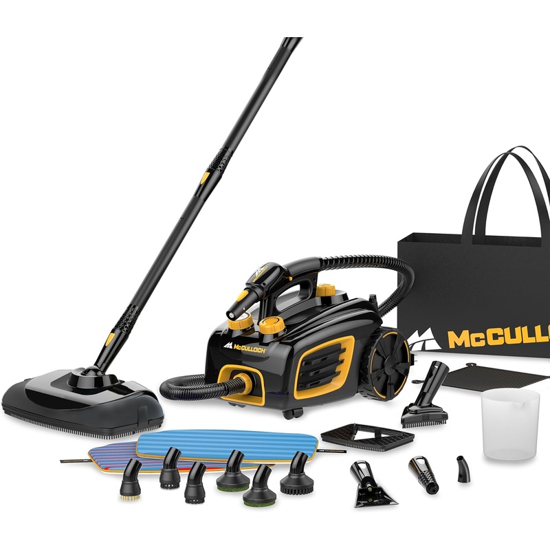 McCulloch MC1375 Canister Steam Cleaner with 20 Accessories, Extra-Long Power Cord, Chemical-Free Cleaning for Most Floors, Counters, Appliances, Windows, Autos, and More, 1-(Pack), Black | Bigbigmart.com