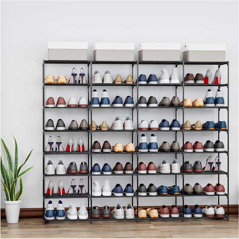 Metal Shoe Rack Large Capacity 4 Rows 8 Tier 56-64 Pairs Shoes Boots Storage Organizer | Bigbigmart.com
