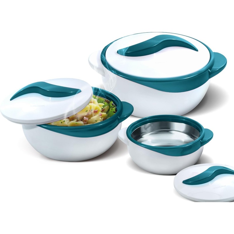 Pinnacle Serving Salad/ Soup Dish Bowl – Thermal Insulated Bowl with Lid -Great Bowl for Holiday, Dinner and Party ~ Set of 3 ~ Turquoise | Bigbigmart.com