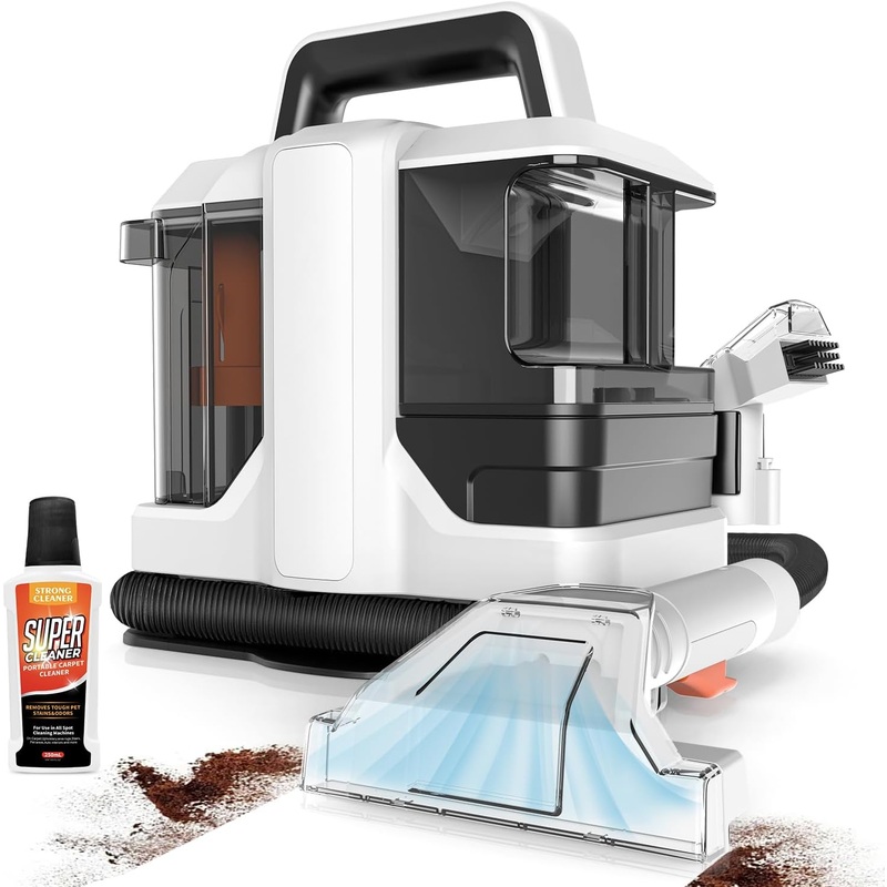 Portable Carpet Cleaner Machine, Powerful Deep Stain Cleaning for Couch, Pets, Car Seats, Upholstery & Furniture, Spot with Dual Size Brushhead (White), 11.81 * 9.44 * 13.77, (C4) | Bigbigmart.com