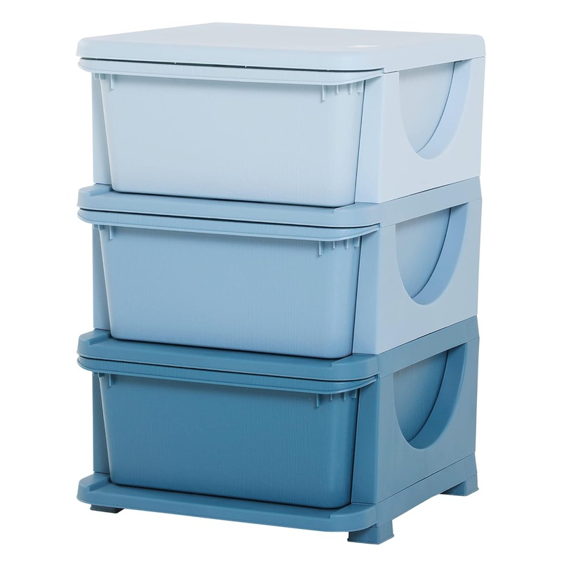 Qaba 3 Tier Kids Storage Unit, 3 Drawer Chest Toy Organizer Plastic Bins for Kids Bedroom Nursery Kindergarten Living Room for Boys Girls Toddlers, Blue | Bigbigmart.com