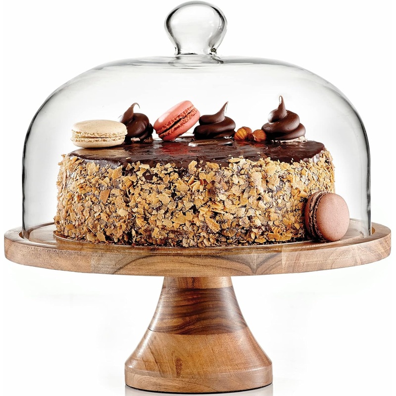 Royalty Art 4-in-1 Cake Stand with Dome, Cheese Board, Covered Platter, and Serving Tray for Pastries, Pies, Appetizers, and Holiday Treats, Decorative Kitchen Server and Display | Bigbigmart.com