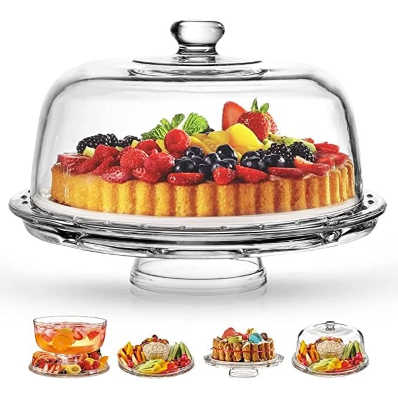 Royalty Art Cake Stand with Dome, 6-in-1 Multifunctional Glass Serving Platter for Cakes, Desserts, Fruits, Snacks, Pastries, Appetizers – Elegant Pedestal Display, Durable Italian-Made Glass – Made in Italy | Bigbigmart.com