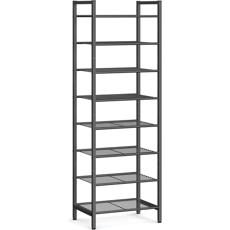 SONGMICS Narrow Shoe Rack, Sturdy 8 Tier Metal Tall Shoe Rack Shelf, Slim Shoe Storage Organizer for Closet Entryway Small Spaces, Vertical Shoe Stand Tower for 18 Pairs Shoes, Easy Assembly, Black | Bigbigmart.com