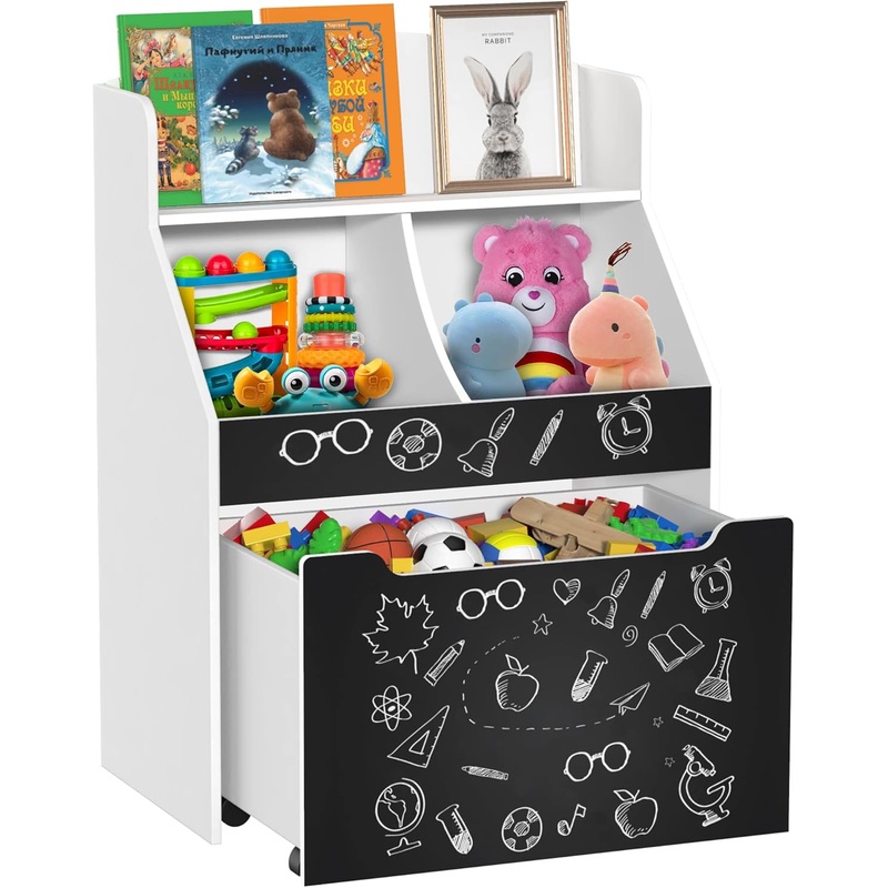 Toy Storage Organizer Kids Bookshelf Rolling Toy Box for Boys Girls Play Room Bedroom | Bigbigmart.com
