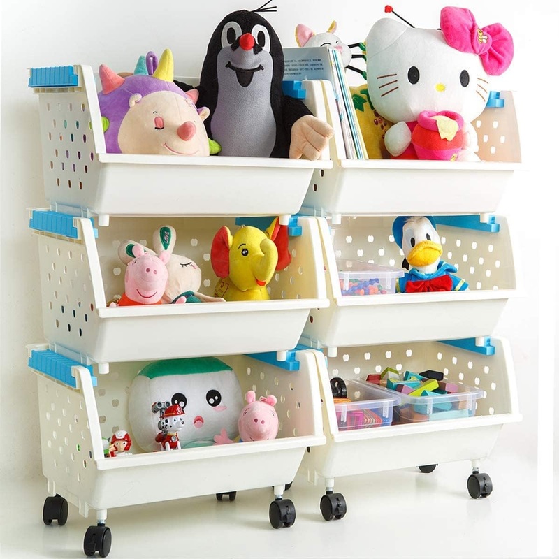 Toys Chest Large Baskets Storage Bins Organizer with Wheels For Kids Can Move EverywhereNatural/Primary (Primary Collection)(6 White) | Bigbigmart.com