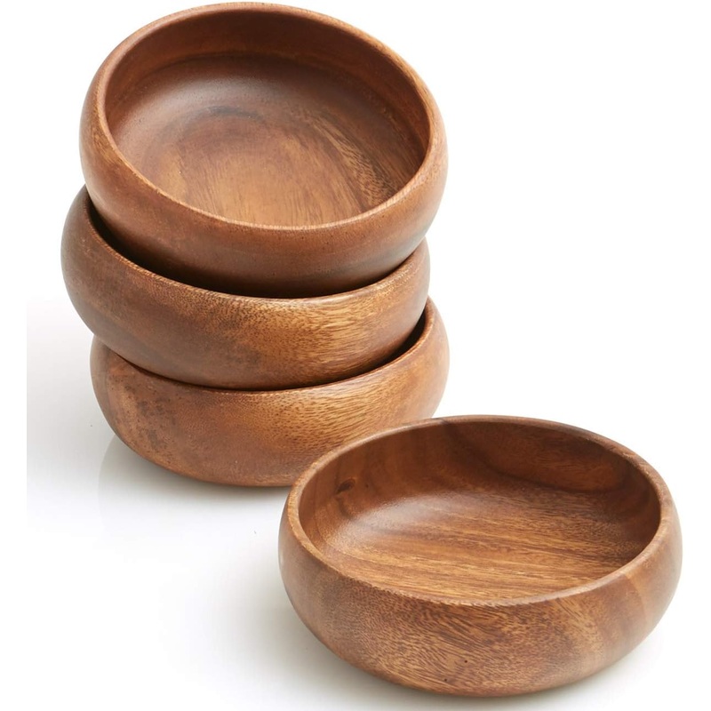 Woodard & Charles Acacia Wood Snack Serving Bowl, Set of 4, 6 x 2 (Set of 4) | Bigbigmart.com