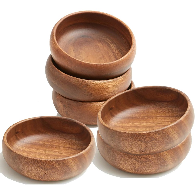 Woodard & Charles Acacia Wood Snack Serving Bowl, Set of 4, 6 x 2 (Set of 6) | Bigbigmart.com