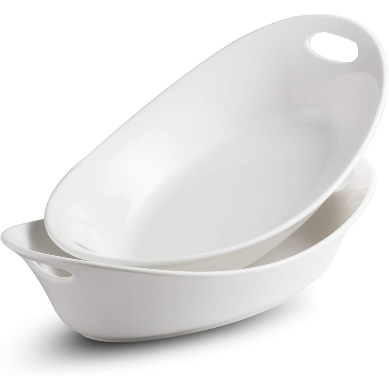YHOSSEUN Large Serving Bowl with Handles Set Oval Serving Platter, Serving Dishes for Entertaining 1.5 Quarts Set of 2 White | Bigbigmart.com