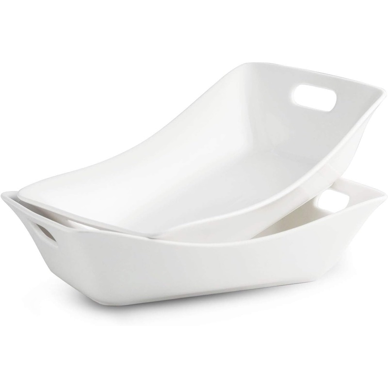 YHOSSEUN Large Serving Bowls with Handles Rectangle Serving Dishes For Entertaining, 1.5 Quarts White Serving Platter Porcelain Bowl Set, 2 Pack | Bigbigmart.com