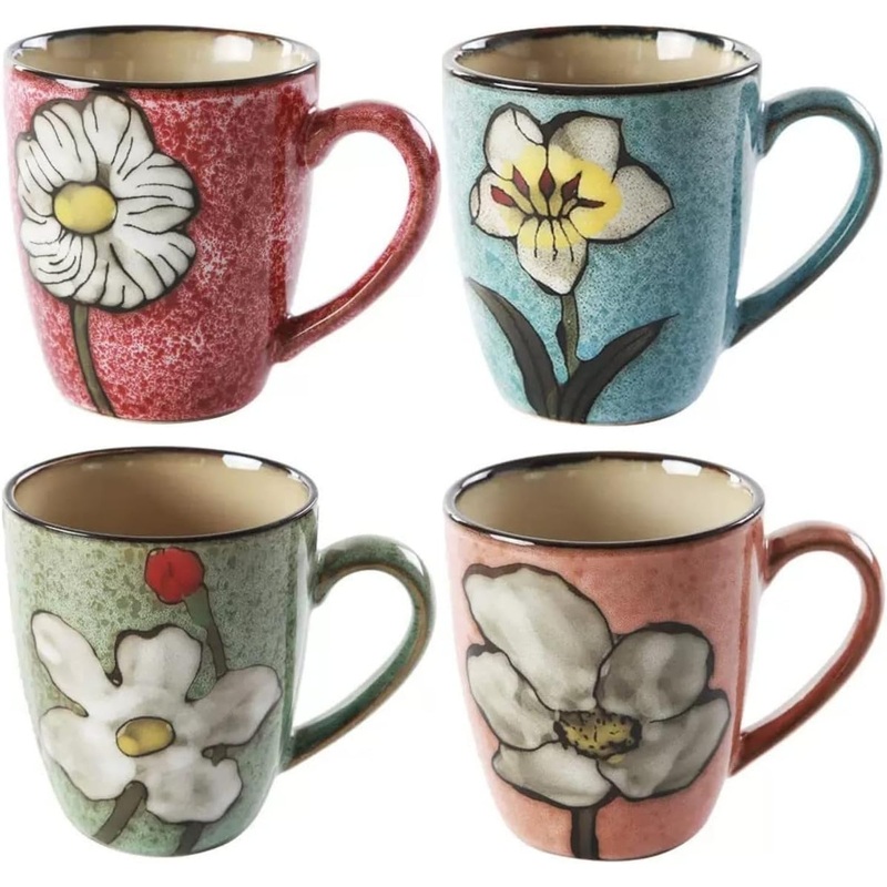 Ceramics 12oz Cappuccino Mug,Coffee mugs,Tea mugs,Kiln Glazing Process,Microwave and Dishwasher Safe, Perfect For Tea, Espresso, Latte – Porcelain Mugs for Kitchen or Cafe (Red+Blue+Green+Pink) | Bigbigmart.com
