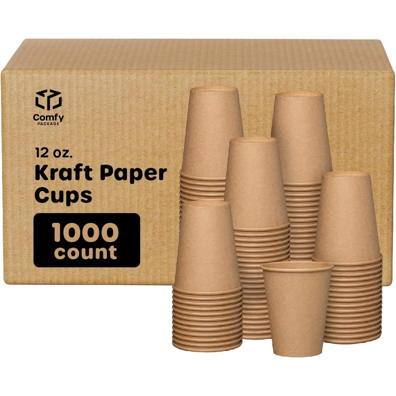 Comfy Package Case of 1,000 12 oz. Kraft Disposable Paper Cups, Hot Coffee Cups Brown Unbleached – Eco-Friendly Cups | Bigbigmart.com