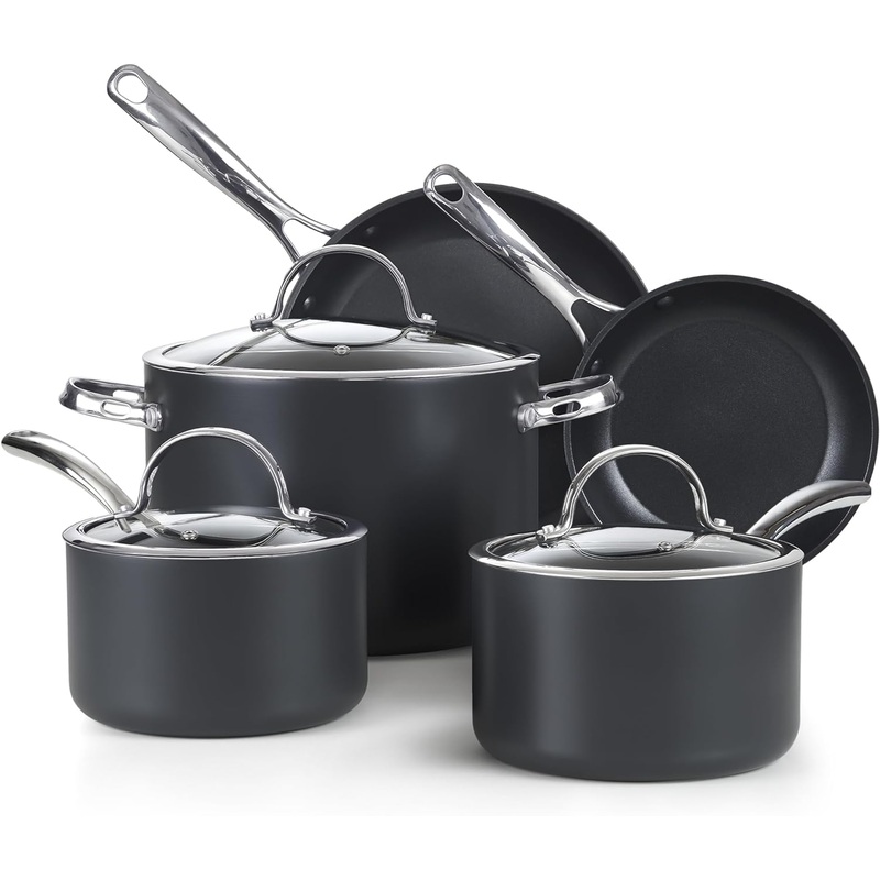 Cooks Standard 8-Piece Nonstick Hard Anodized Cookware Set, Pots and Pans Set Includes Saucepans, Stockpot, Frying Pans, Lids, Black | Bigbigmart.com