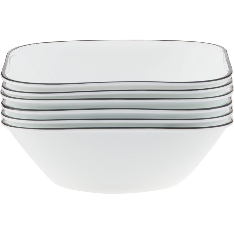 Corelle Vitrelle 6-Piece (22-Oz) Cereal Soup Bowls, Triple Layer Glass and Chip Resistant, Lightweight Square Dinnerware Bowl Set, Simple Lines | Bigbigmart.com