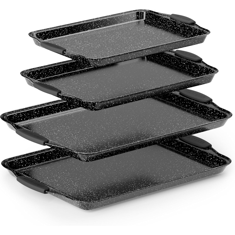 Country Kitchen Nonstick Stackable Bakeware Set – Durable, Easy Release Baking Set, Black, 4 Pcs | Bigbigmart.com