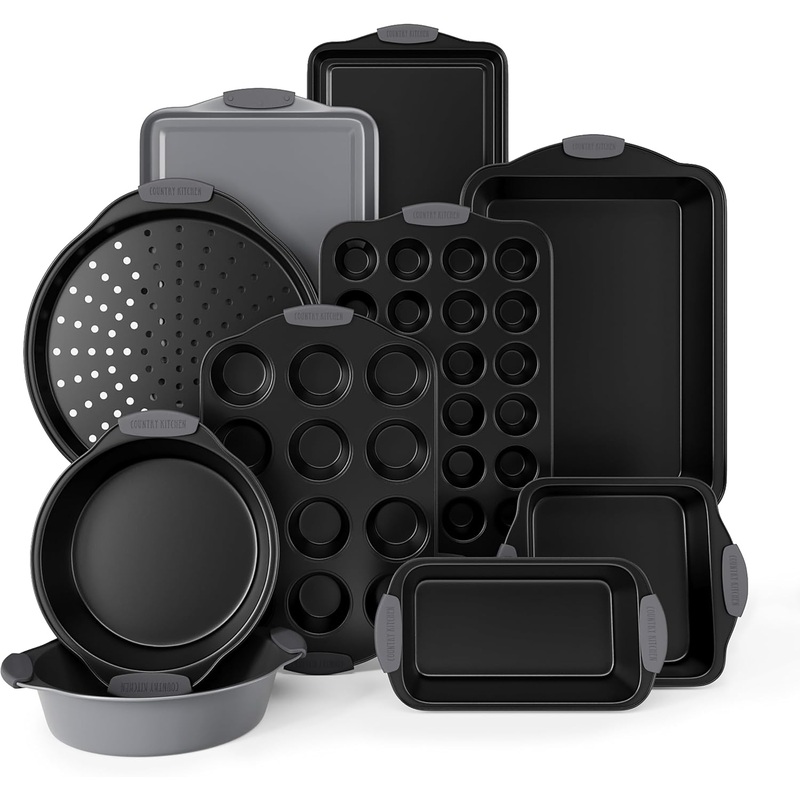 Country Kitchen Nonstick Stackable Bakeware Set – Durable, Easy Release Baking Set, Gray, 10 Pcs | Bigbigmart.com